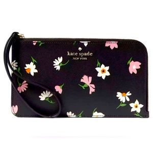 Kate Spade Lucy Floral Waltz Medium L-zip Wristlet, Black Multi